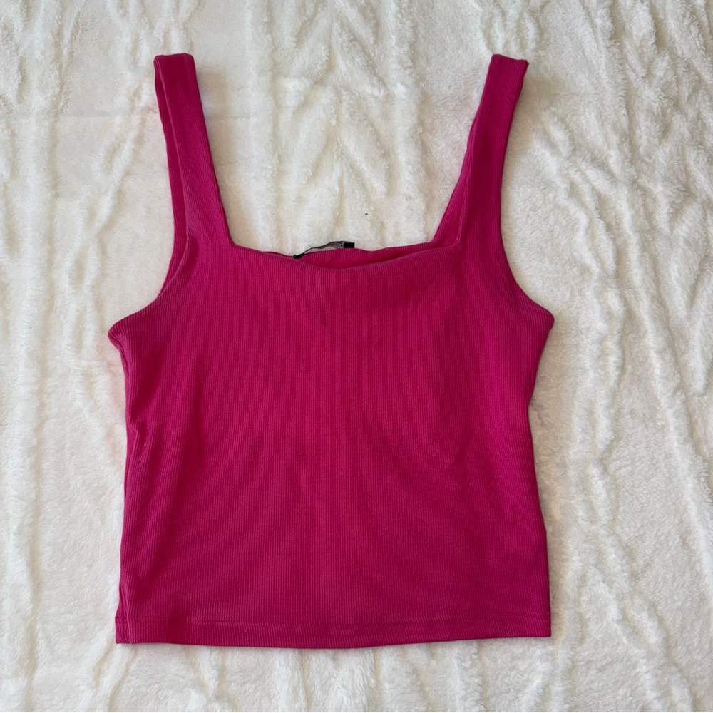 Pink medium Zara ribbed cropped tank top
